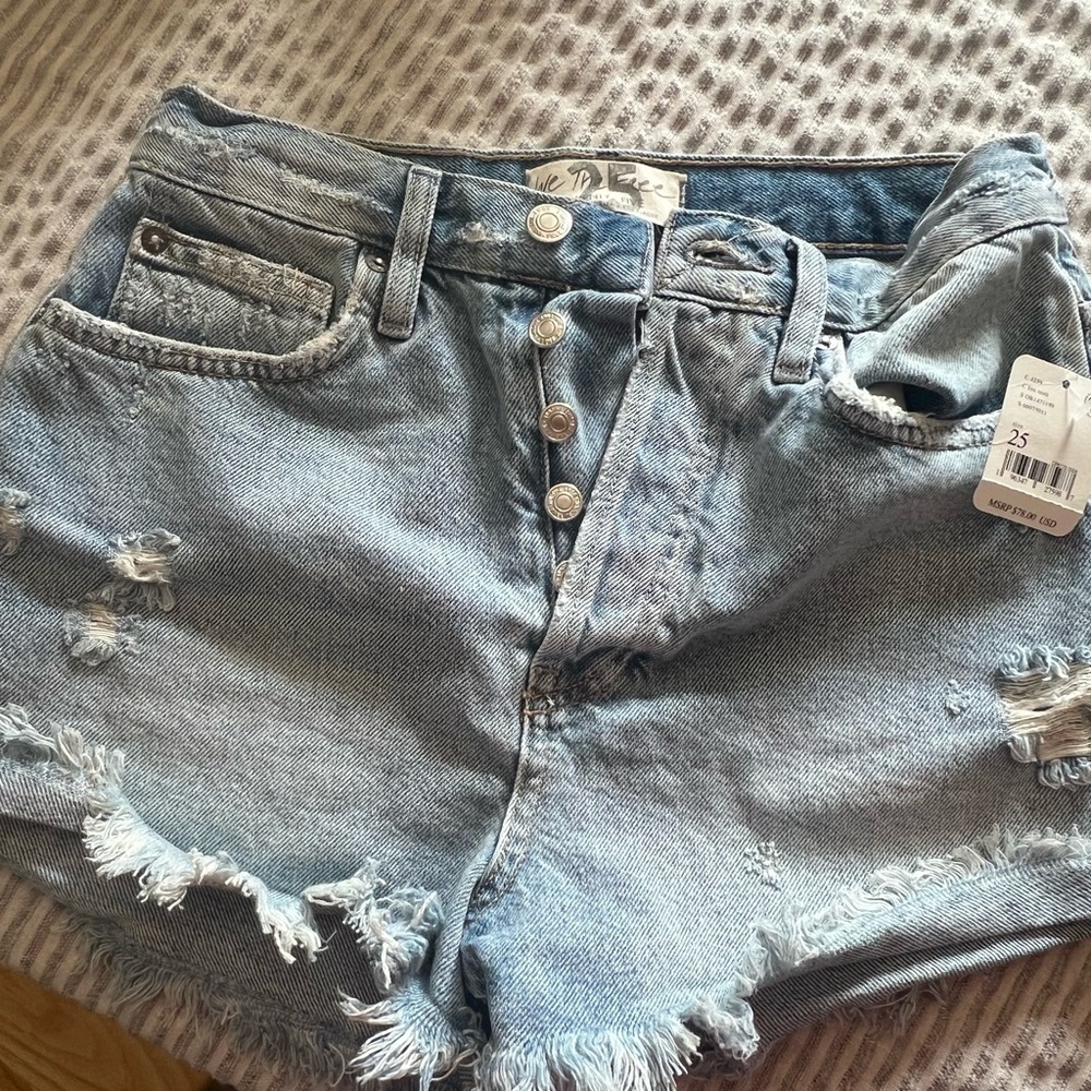 We The Free Light Wash Distressed Denim Shorts